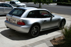 2002 BMW M Coupe in Titanium Silver Metallic over Imola Red & Black Nappa - Rear 3/4